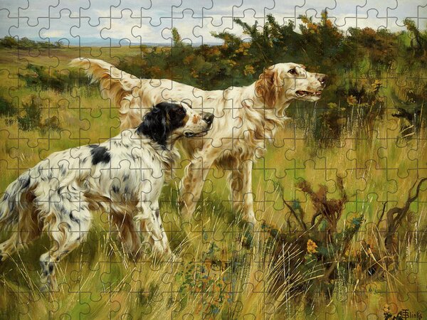https://render.fineartamerica.com/images/rendered/search/flat/puzzle/images/artworkimages/medium/3/two-english-setters-hunt-thomas-blinks.jpg?&targetx=0&targety=-19&imagewidth=1000&imageheight=788&modelwidth=1000&modelheight=750&backgroundcolor=473F19&orientation=0&producttype=puzzle-18-24&brightness=283&v=6