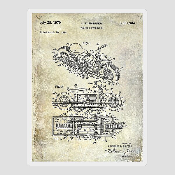 Motorcycle Vintage Patent Hand Drawing - Motorcycle - Sticker