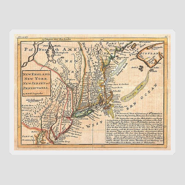 New England Boston Maine Vermont CT Map    Vintage Looking Travel Decal  Sticker 