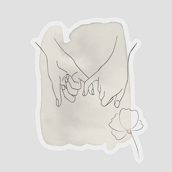 Romantic couple pinky promise line art, pinky swear contour drawings,  minimalist lovers holding hands one line drawing, Doodle flower on  watercolor, romantic drawings 