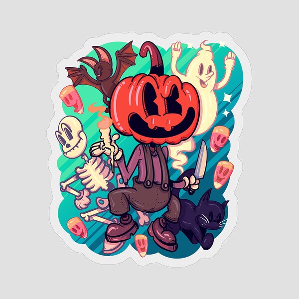 Scary Halloween Horror Pumpkin Face Sticker by Philipp Rietz - Pixels