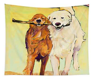 Dog With Stick Tapestries