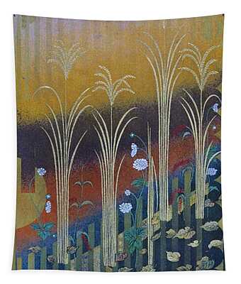Details about   Kyoto Tapestry Moon night Pampas grass Wall Deco Handpainted Linen Japan 