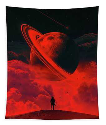 Red Skies With Moon Tapestries