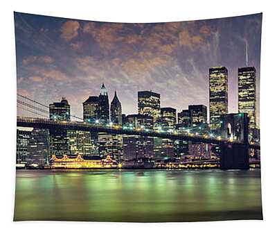 New York City Skyline At Night Tapestries