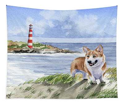 https://render.fineartamerica.com/images/rendered/search/flat/tapestry/images/artworkimages/medium/3/welsh-corgi-at-the-beach-david-rogers.jpg?&targetx=-69&targety=0&imagewidth=1068&imageheight=794&modelwidth=930&modelheight=794&backgroundcolor=9E9D75&orientation=1&producttype=tapestry-50-61