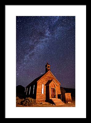 Night Stars Sky Milky Way Architecture Building History Light California Framed Prints