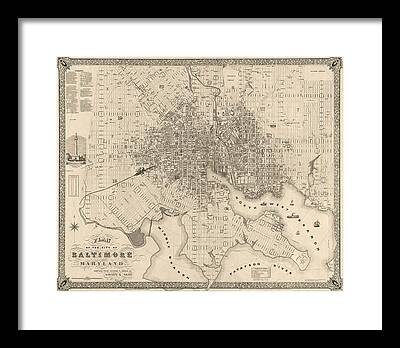 Baltimore Map Framed Prints