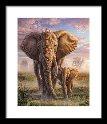 African Elephant Mixed Media Framed Prints