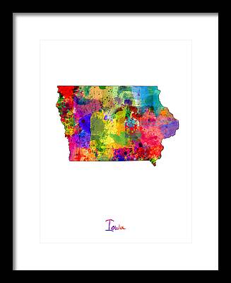 Iowa Map Digital Art Framed Prints