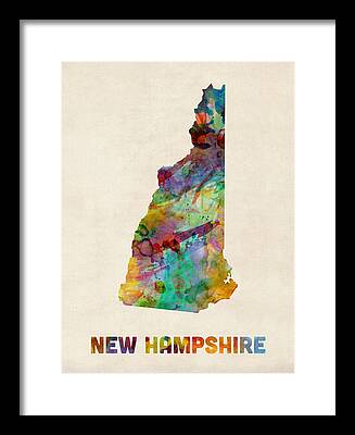 New Hampshire Map Framed Prints