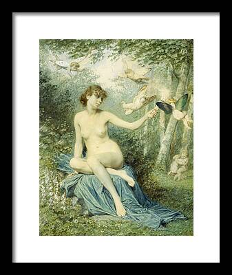 Girl Flying Away With Fairies Framed Prints