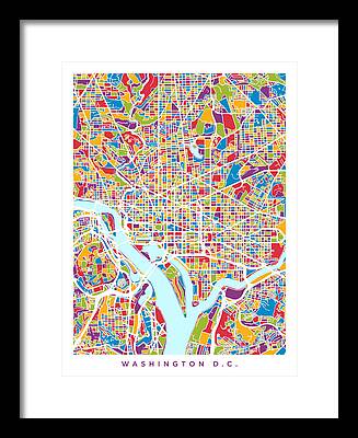 Washington State Map Digital Art Framed Prints