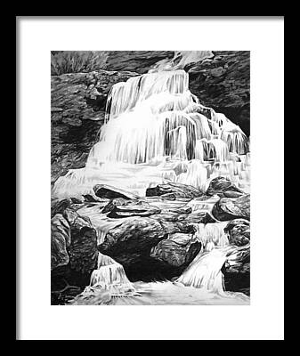 Black And White Waterfall Drawings Framed Prints