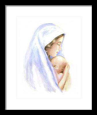 Watercolor Impressionist Portrait Of Mary And Child Paintings Framed Prints
