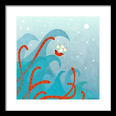 Sea Monster Illustration Paintings Framed Prints