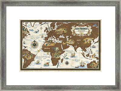 Vintage Antique Global Air France World Map Airline Plane on photo paper Matte paper Canvas Art Home Decor Giclee Print