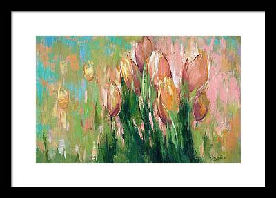 Tulips In The Grass Framed Prints