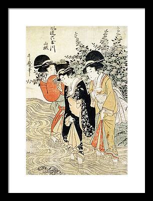 Three Girls Paddling In A River Framed Prints