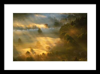 Sunrise River Framed Prints