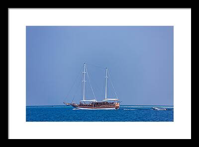 Seascape With A Sail-boat Framed Prints