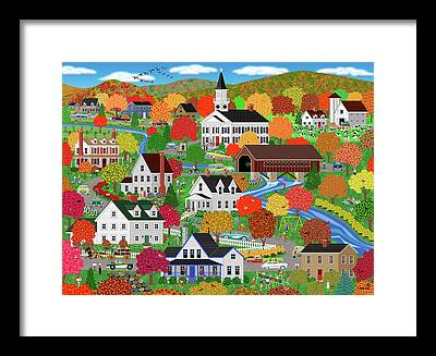 New England Village Scene Framed Prints