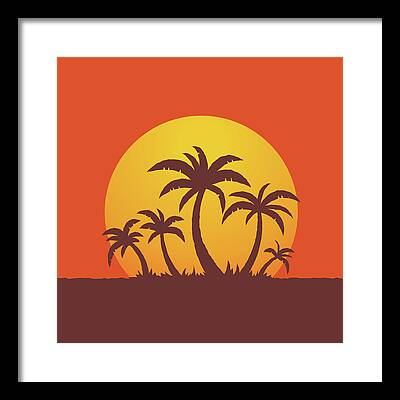 Sunset And Palms Trees Framed Prints