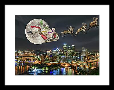 Moon Over Pittsburgh Framed Prints