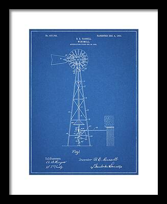 Windmill Blueprint Framed Prints