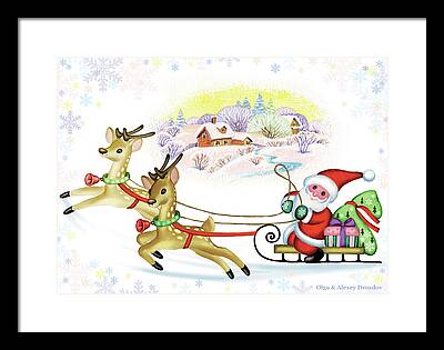 Reindeer And Sleigh Framed Prints