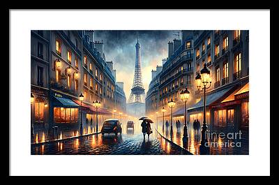 Rainy Street Digital Art Framed Prints