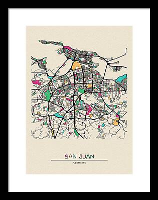Puerto Rico Colorful Map Framed Prints