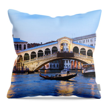 Venice Night Lights Water Reflections Throw Pillows