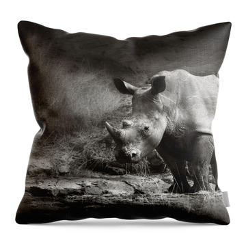 Black Rhino Throw Pillows