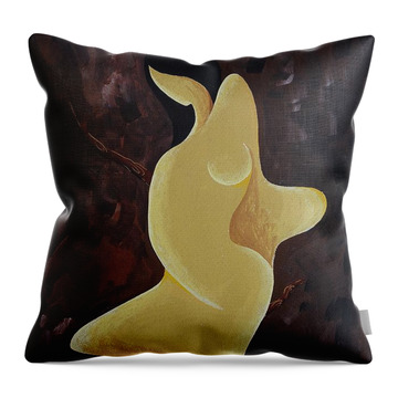 Nude Woman Abstract Leaning Standing Waiting Minimal Outline Flowing Throw Pillows