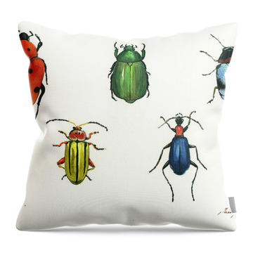 Beetles Paintings Throw Pillows