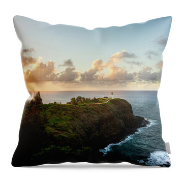 Kilauea Lighthouse Light House Seascape Kauai Hawaii Throw Pillows
