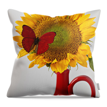 Red Butterfly Sunflower Red Pitcher Throw Pillows