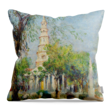 Charleston Church Steeple Paintings Throw Pillows