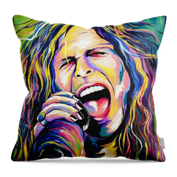 Steven Tyler Rock And Roll Music Throw Pillows