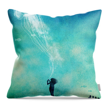 Blue Jellyfish Throw Pillows