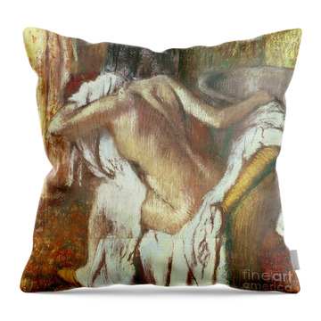 Woman Drying Herself Throw Pillows