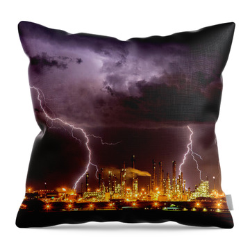 Lightning Strike Over Large Coal Processing Plant, South Africa Throw Pillow