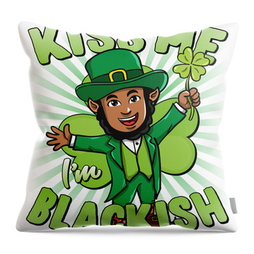 Kiss Me Im Blackish Black Leprechaun Throw Pillow