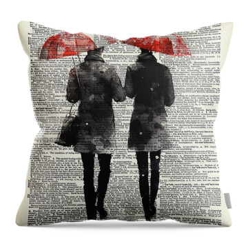 Red Umbrella With Couple Throw Pillows