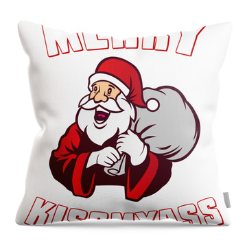 Merry Kissmyass Funny Christmas Throw Pillow