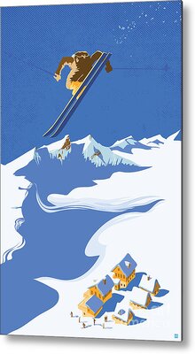 Ski Resort Paintings Metal Prints