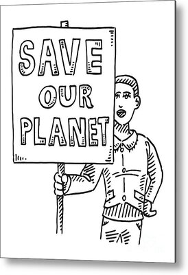 Save Our Planet Drawings Metal Prints