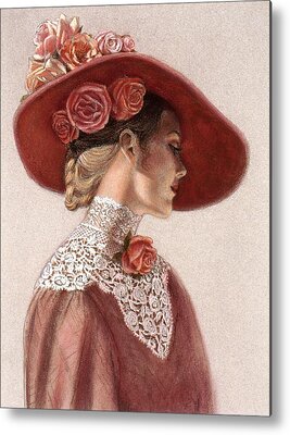 Lady In Red Metal Prints