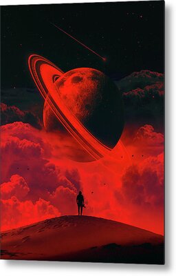Red Skies With Moon Metal Prints